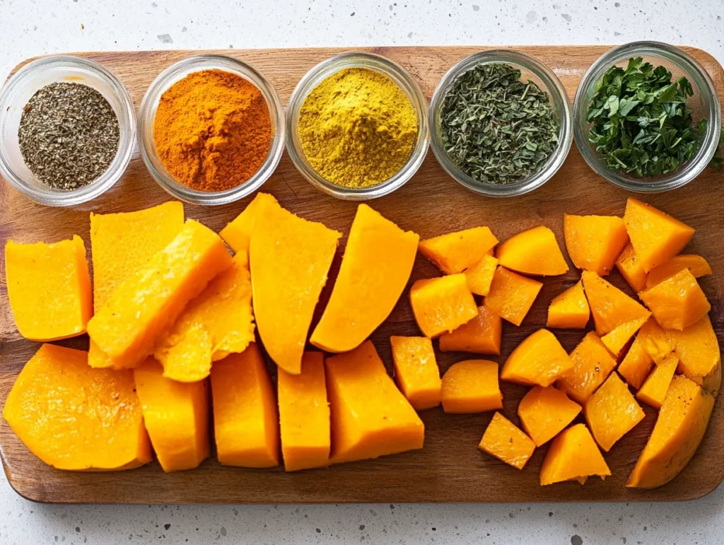 Peeled and cubed butternut squash ready for cooking.