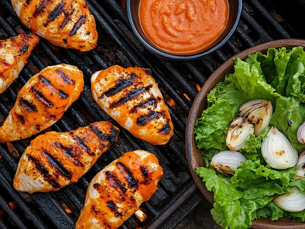Chicken breasts grilling on a barbecue