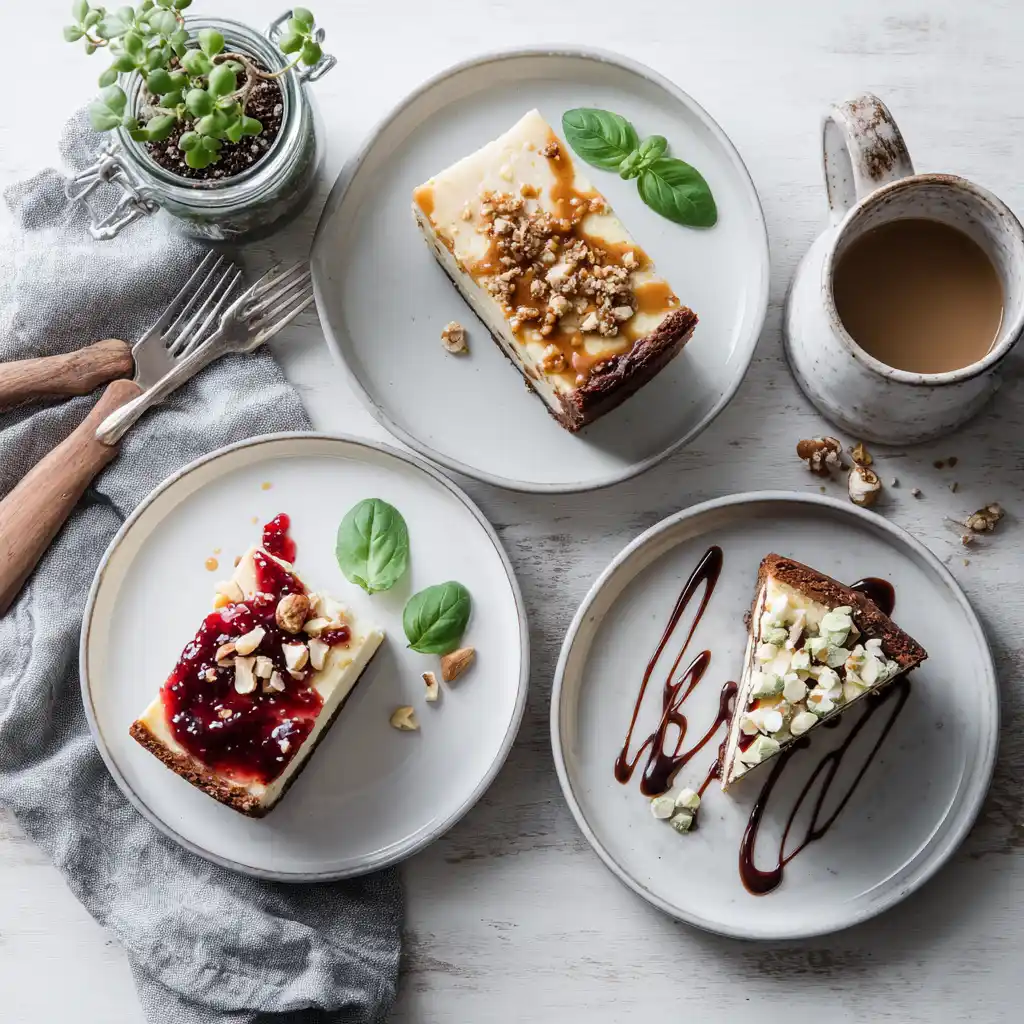 Mini Cheesecake and Brownie Cakes with different toppings