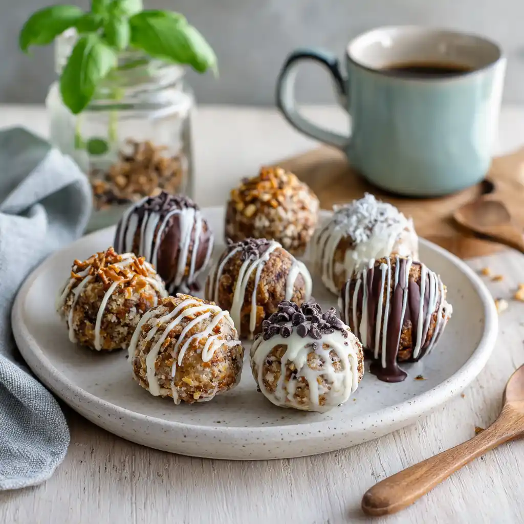 No-bake cheesecake balls with white chocolate, pretzels, and mini chips