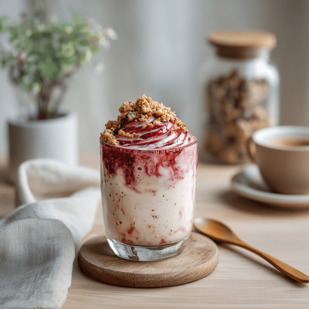 Strawberry shake with jam and crushed cookies