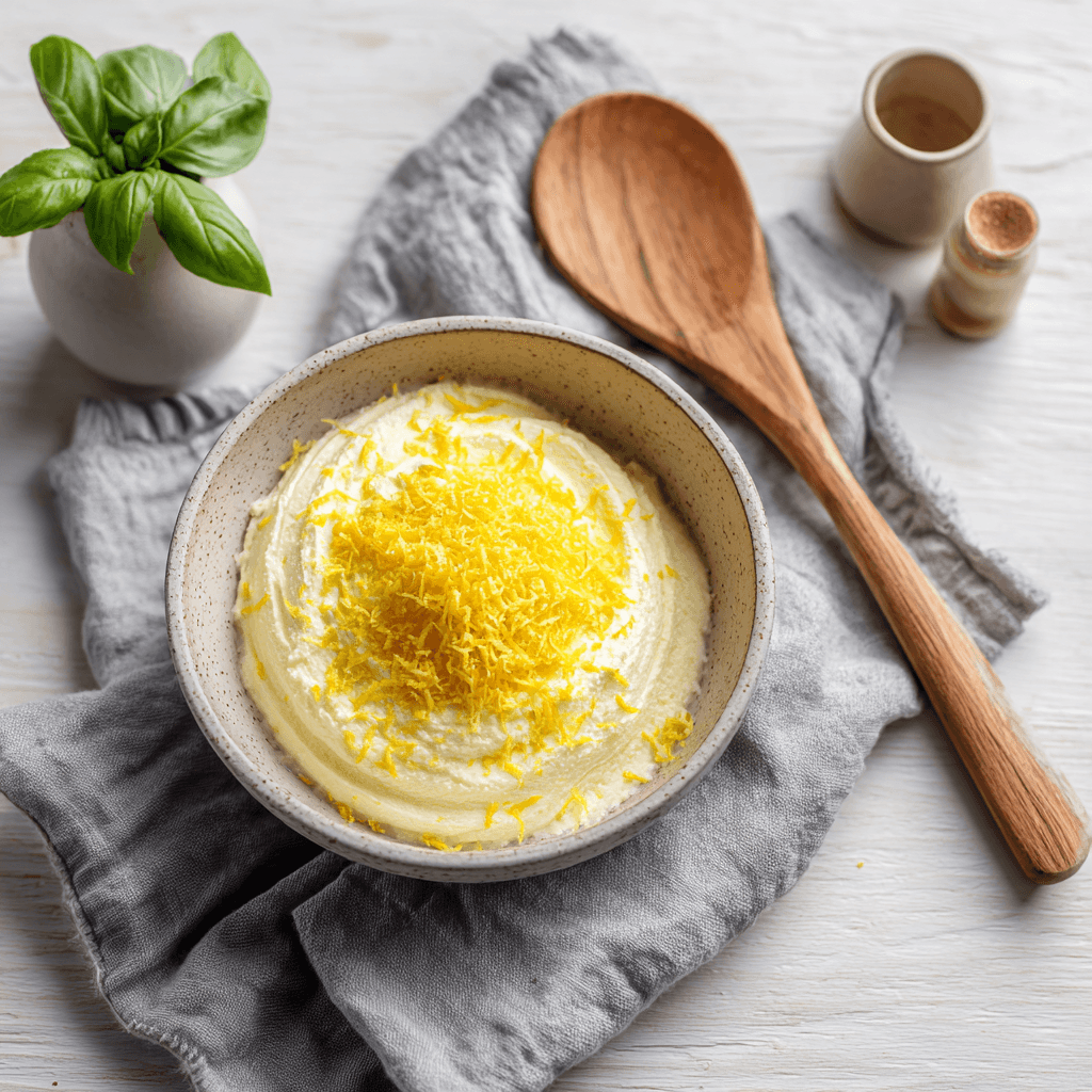 Grating fresh lemon zest over ice cream base