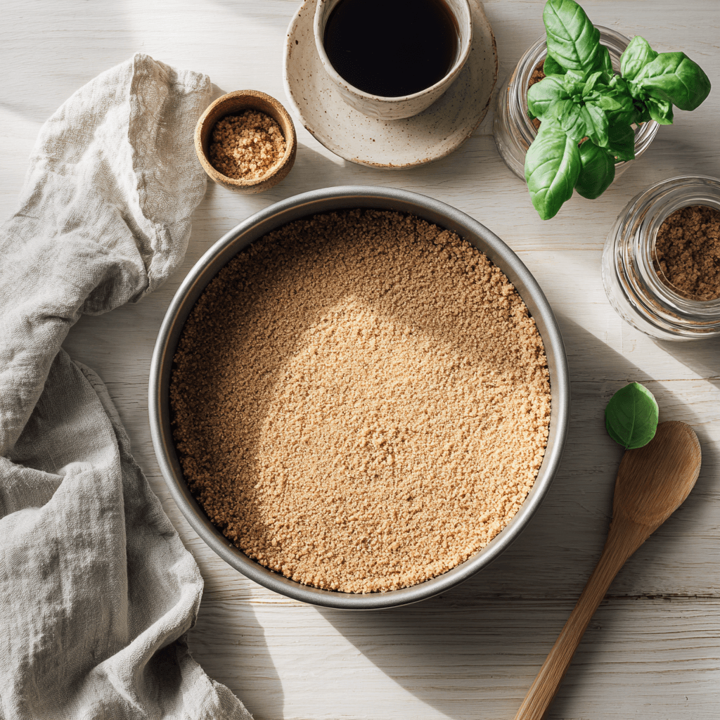 Pressing graham cracker crust into a pan