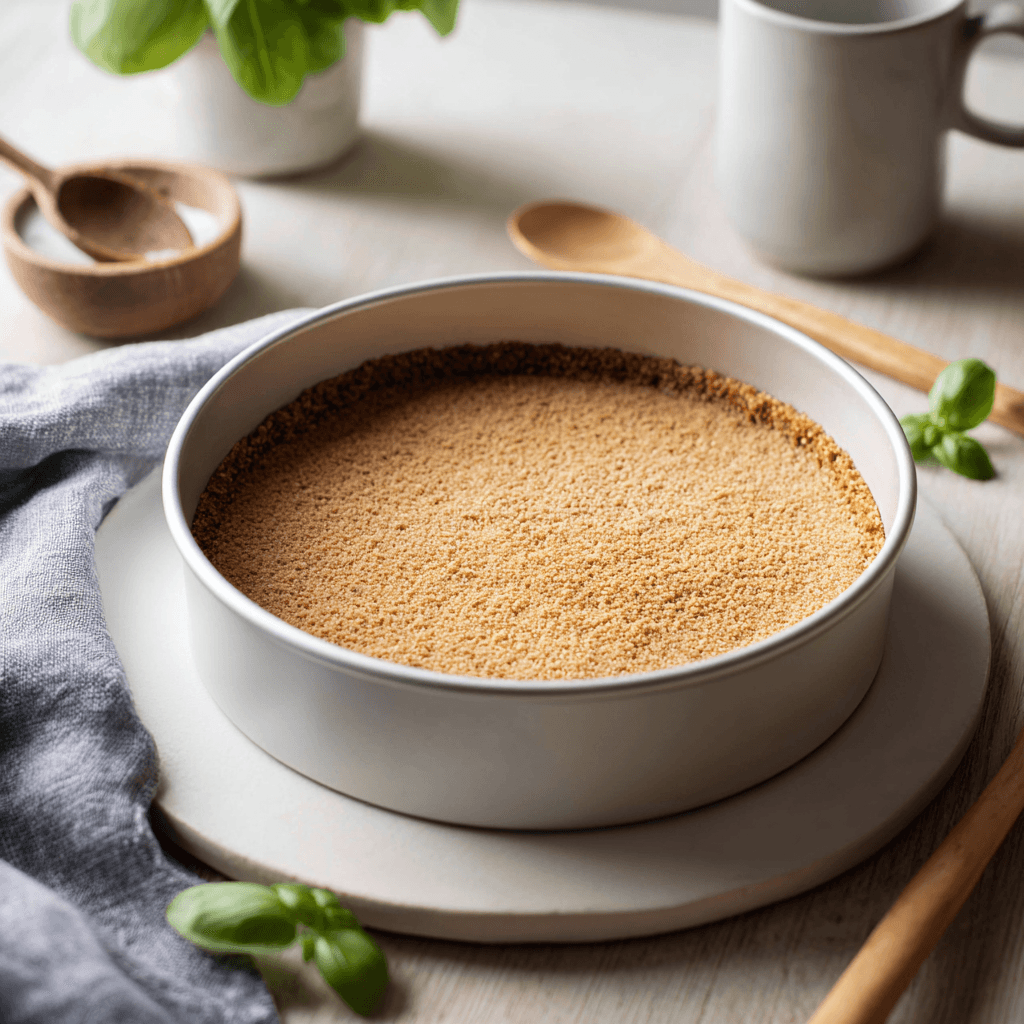 Graham cracker crust being pressed into a springform pan