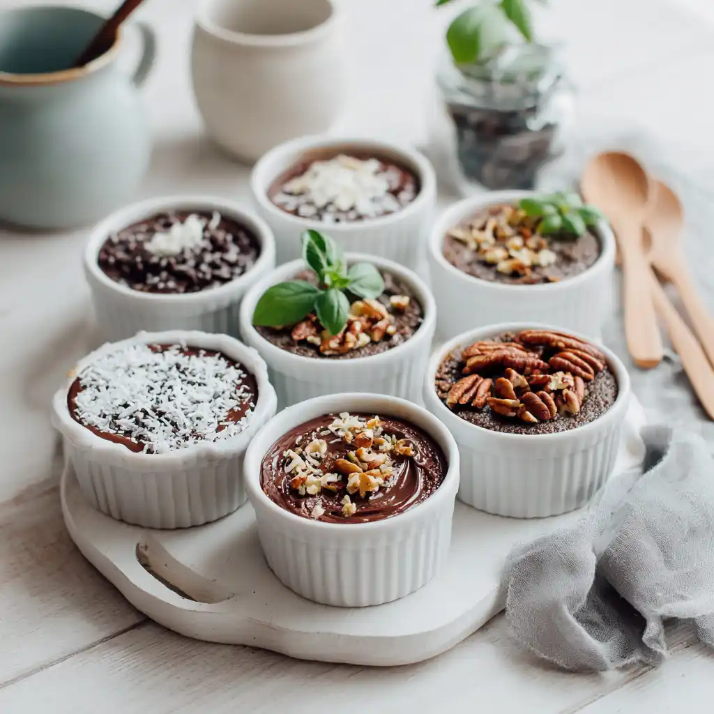 Mini German Chocolate Cake Cheesecakes with chocolate drizzle and nut garnish