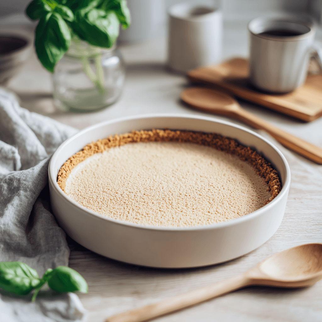 Golden Oreo crust pressed into a pan for cheesecake